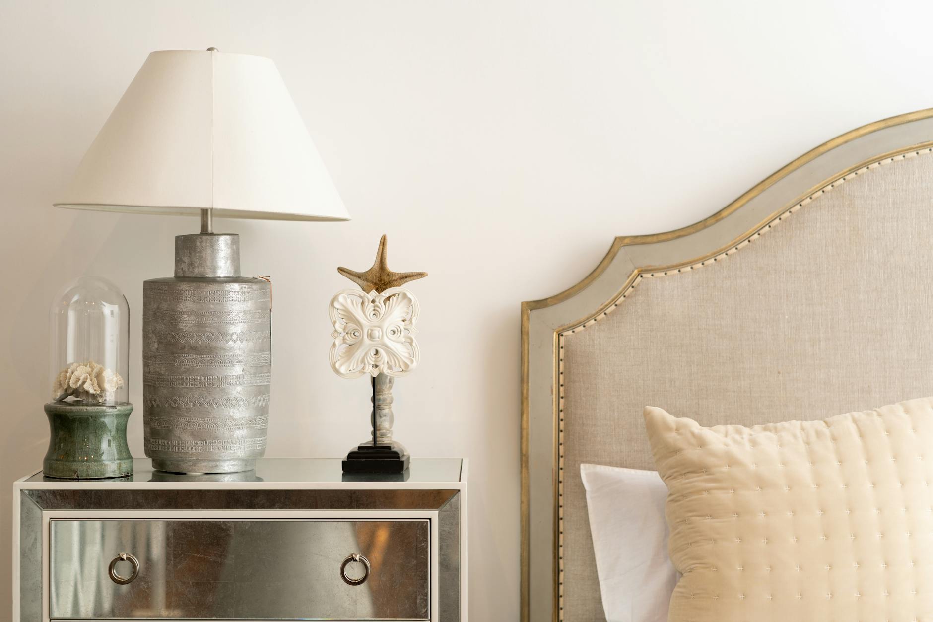 white and silver table lamp